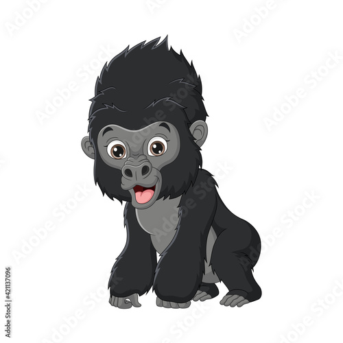 Cute baby gorilla cartoon isolated on white background