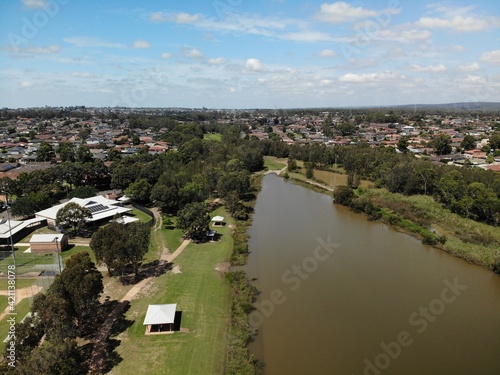 Drone photo of surveyors creek, Glenmore Park, NSW, Australia