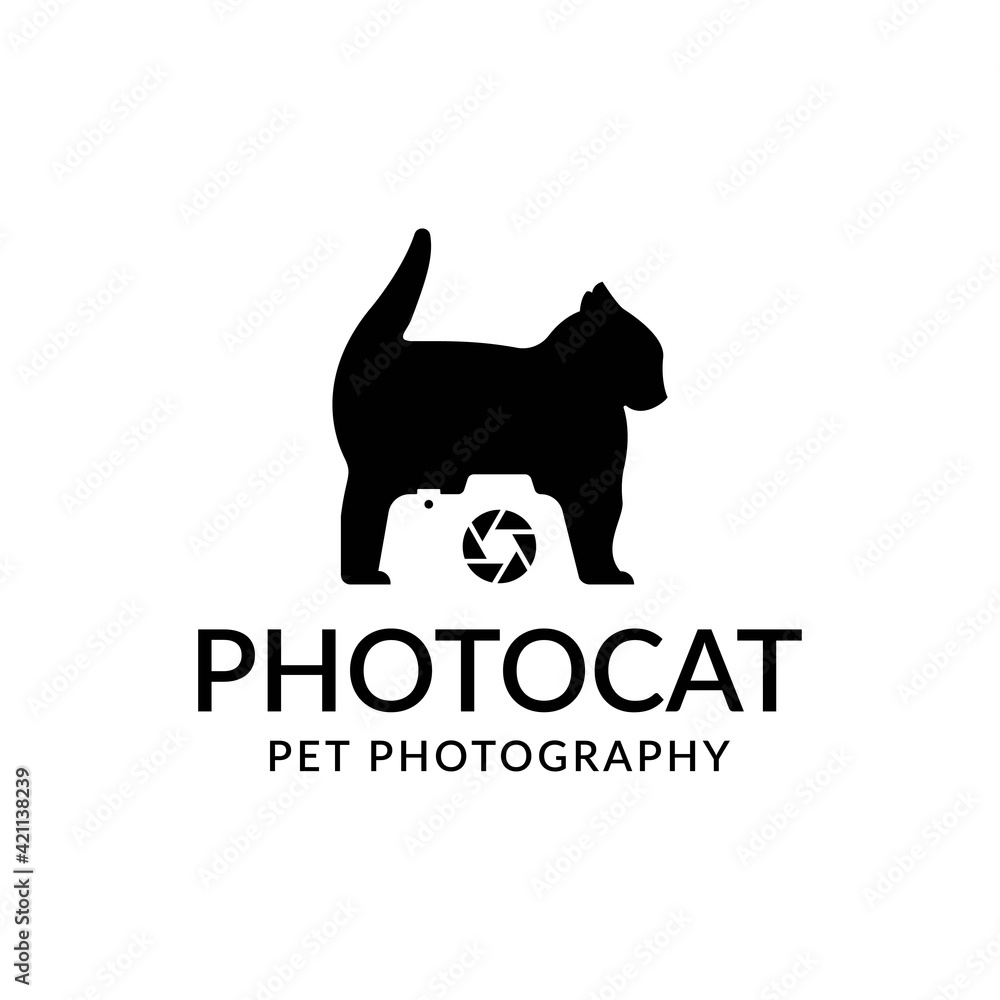 camera cat logo design concept template