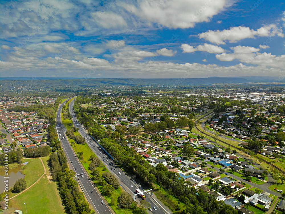 Drone photo of the M4 motorway in Western Sydney