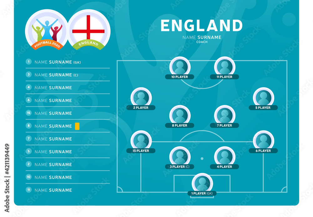 England line up Football 2020 tournament final stage vector