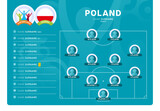 Poland line-up Football 2020 tournament final stage vector illustration. Country team lineup table and Team Formation on Football Field. 2020 soccer tournamet Vector country flags.