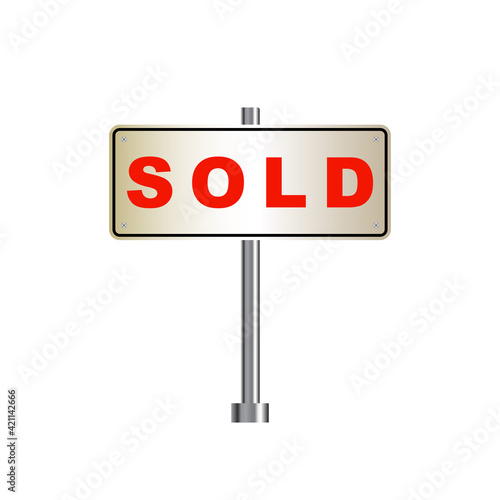 Sold house sign, real estate icon, isolated on white background, vector illustration.