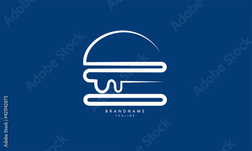 Minimal Line art Burger Logo. Hamburger Vector. Fast Food Illustration