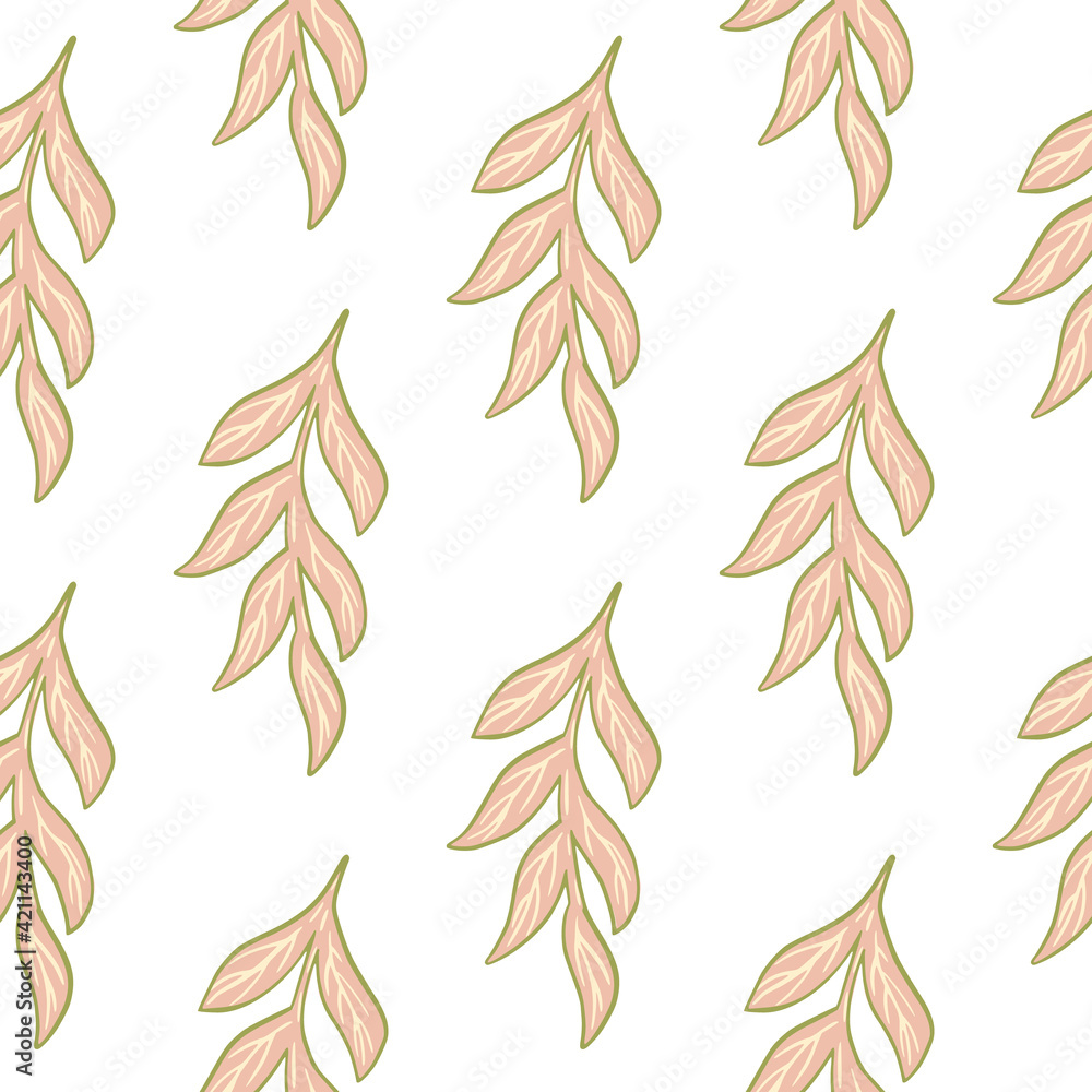 Outline branches seamless isolated pattern. Pink floral ornament on white background. Simple style. Outline branches seamless isolated pattern. Pink floral ornament on white background. Simple style.