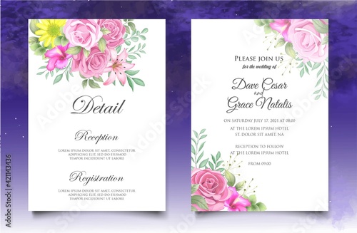 Watercolor floral wedding invitation template