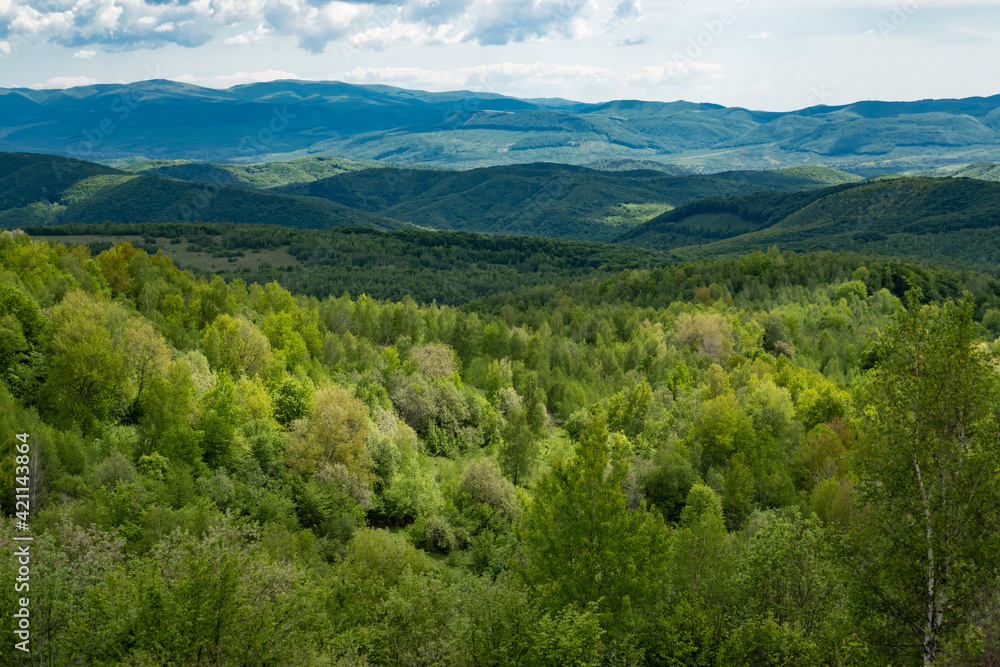 Transcarpathia countryside scenic view. Hills landscape or mountains.
