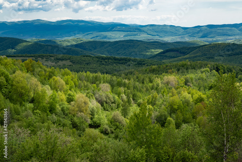 Fototapeta Naklejka Na Ścianę i Meble -  Transcarpathia countryside scenic view. Hills landscape or mountains.