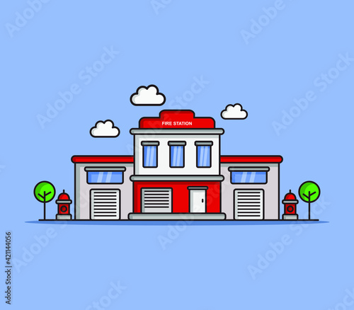 Cartoon illustrated fire station