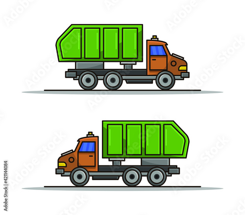 Cartoon illustrated garbage truck