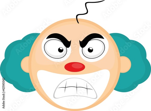 Vector emoticon illustration of the head of a cartoon clown with an angry expression
