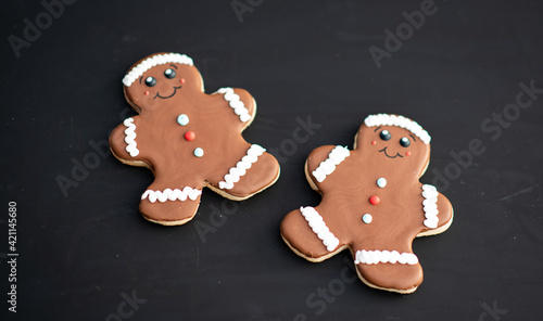gingerbread cookies on slate black background

