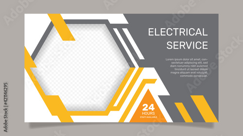 Electrician horizontal banner template . -  Vector.