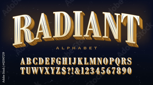 Radiant alphabet; a traditional serif capitals font with extravagant linear detailing in each letter.