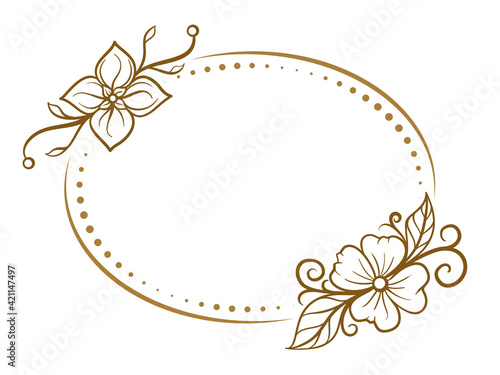 Vector horizontal oval dotted frame with floral decoration