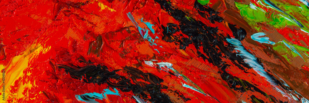 Abstract creative background: streaks and strokes of bright oil paint on linen canvas before tone priming Abstract creative background: streaks and strokes of bright oil paint on linen canvas before tone priming