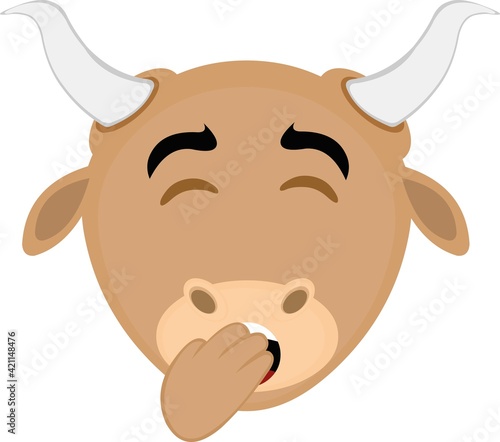 Vector emoticon illustration of a bull's head with a tired expression and yawning