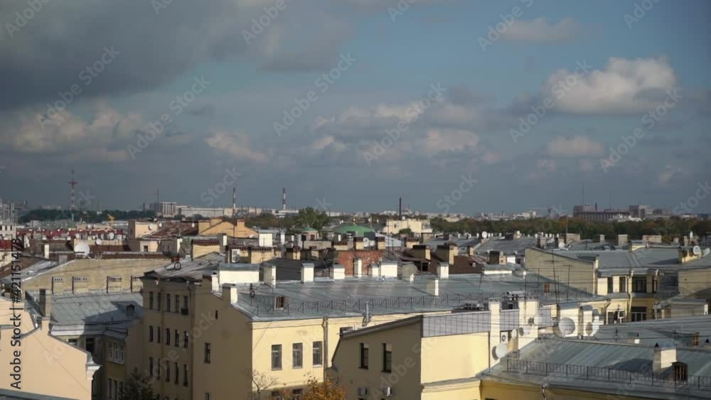 Roofs of the city streets in Europe. Russia, Saint-Petersburg historical center buildings. High quality FullHD footage Roofs of the city streets in Europe. Russia, Saint-Petersburg historical center buildings. High quality FullHD footage