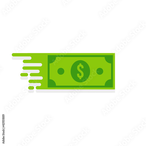 Bank note Dollar bill flying from sender to receiver. Money vector icon.