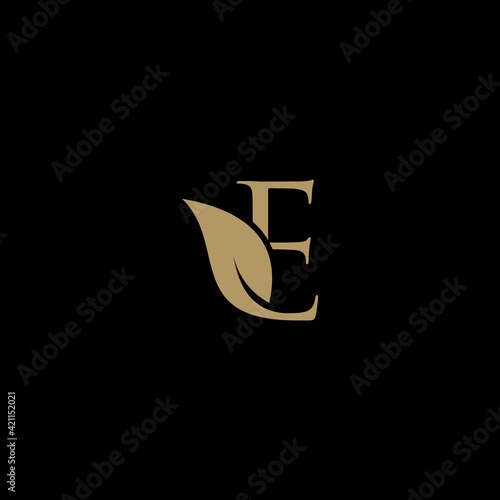 Luxury abstract Initial letters E logo design with leaf concept. Minimal logo style font