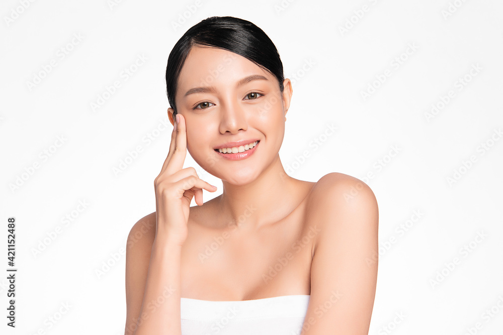 Beautiful young asian woman with clean fresh skin on white background, Face care, Facial treatment, Cosmetology, beauty and spa, Asian women portrait Beautiful young asian woman with clean fresh skin on white background, Face care, Facial treatment, Cosmetology, beauty and spa, Asian women portrait