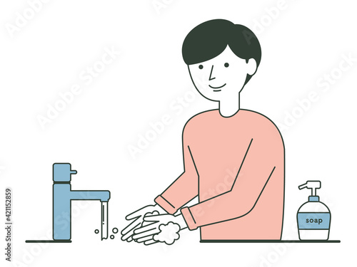 手洗いをする男性のイラスト