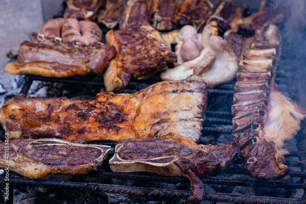 bricklayer construction worker grilled meat on Friday street bricklayer construction worker grilled meat on Friday street