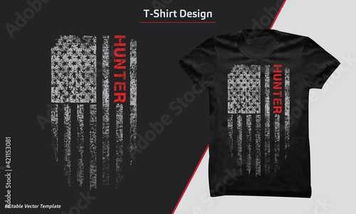 Hunting T Shirts Design with vintage USA Flag, Hunter shirt design vector.
