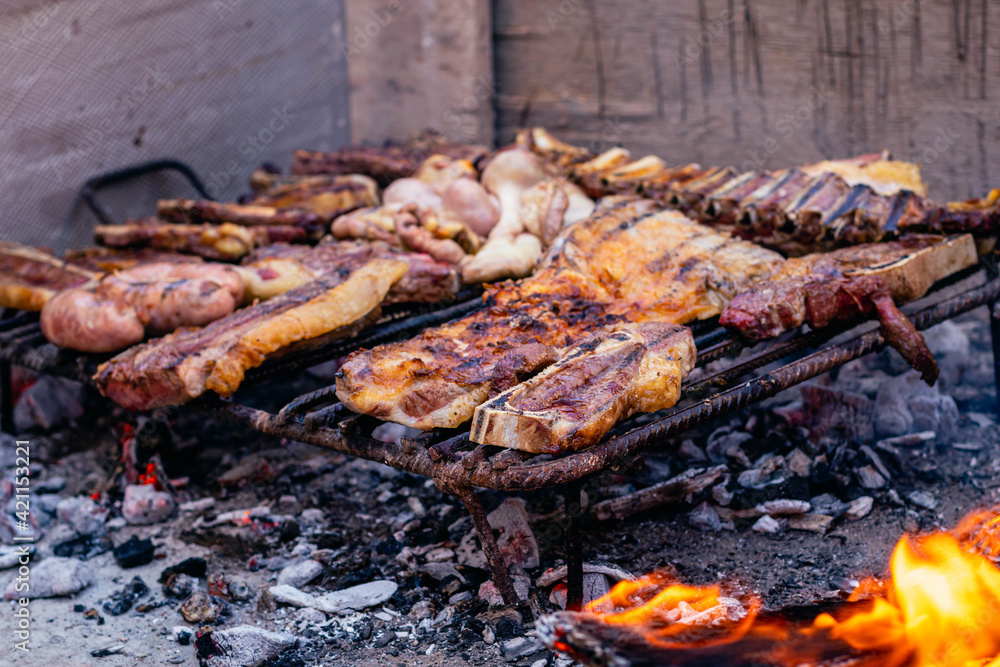bricklayer construction worker grilled meat on Friday street bricklayer construction worker grilled meat on Friday street