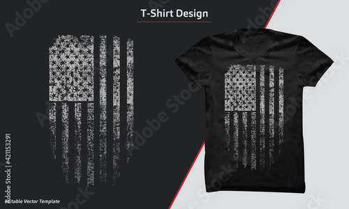 T-shirt graphic design with american grunge flag, USA flag t shirt.