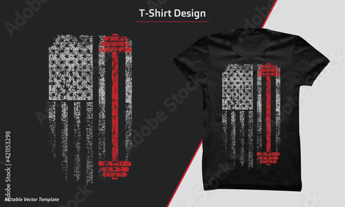 Gym t-shirt with USA grunge flag vector design, fitness bodybuilding shirt design