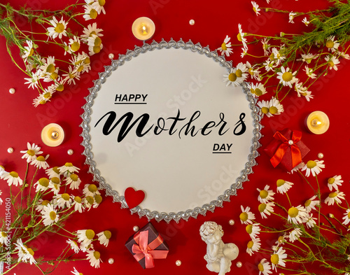 Fototapeta Naklejka Na Ścianę i Meble -  Happy mother's day! Flat Lay, Banner, Congratulations on Mother's Day