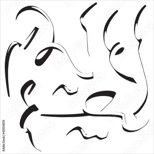 Black paint brush strokes vector seamless pattern. Hand drawn curved and wavy lines with grunge circles. brush scribbles decorative texture. Messy doodles, bold curvy lines illustration.