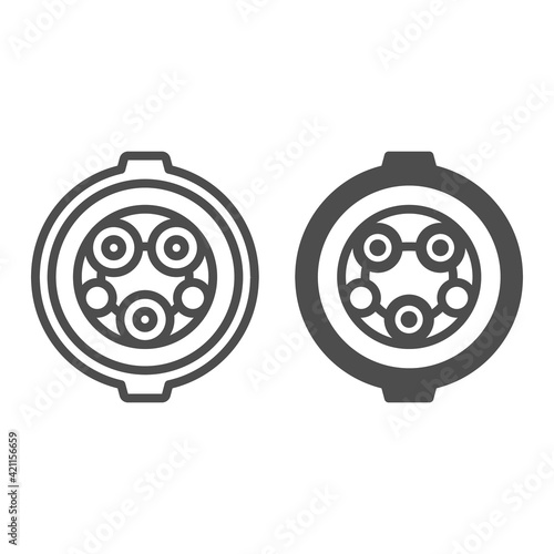Electric Car charging plug line and solid icon, Electric car concept, connector for charging electric vehicles sign on white background, J-1772 charger port icon in outline style. Vector graphics.