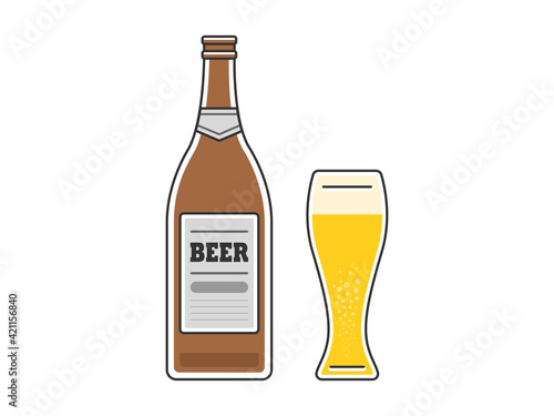 ビールのイラスト　ビール瓶　ビアグラス