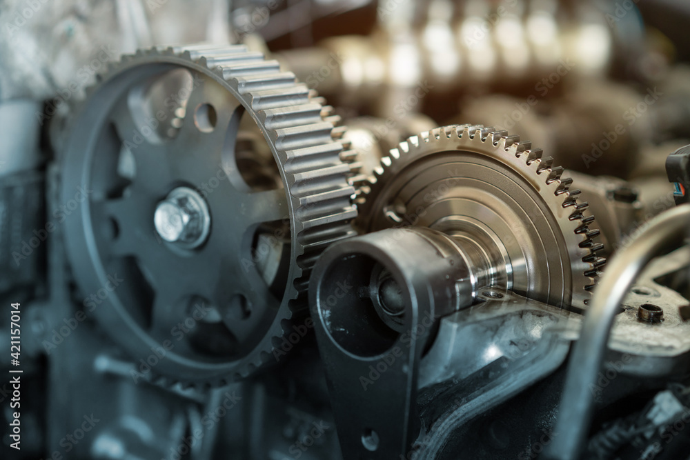 Gear inside an car engine. Mechanic part of gear in an engine. Gear inside an car engine. Mechanic part of gear in an engine.