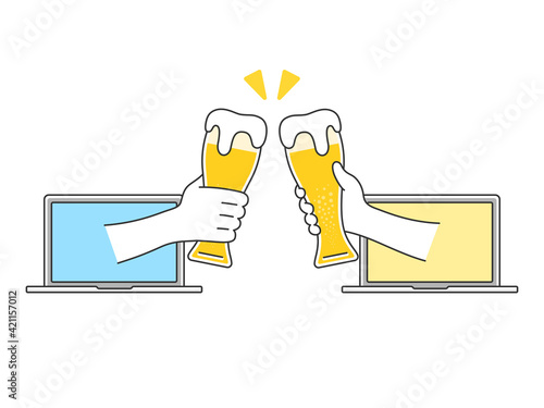 オンライン飲み会で乾杯をするイラスト
