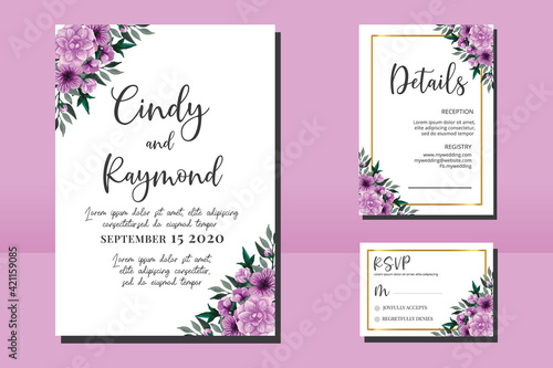 Wedding invitation frame set, floral watercolor hand drawn Geranium Flower design Invitation Card Template © Vectorcome
