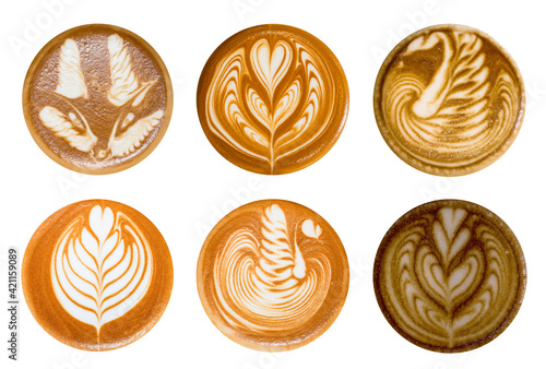 Set Latte Art ,fox, heart shape,Liver Bird latte art, coffee isolated on white background