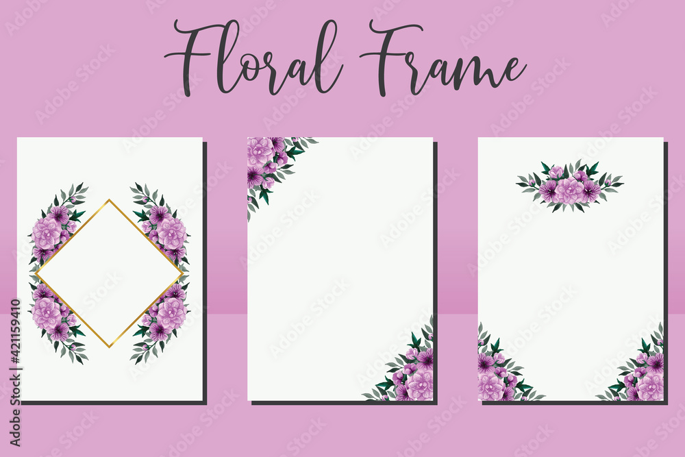 Wedding invitation frame set, floral watercolor hand drawn Geranium Flower design Invitation Card Template