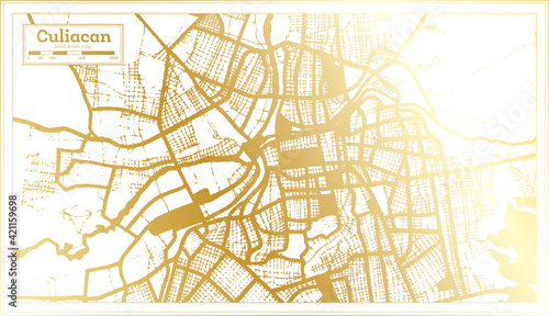 Culiacan Mexico City Map in Retro Style in Golden Color. Outline Map.