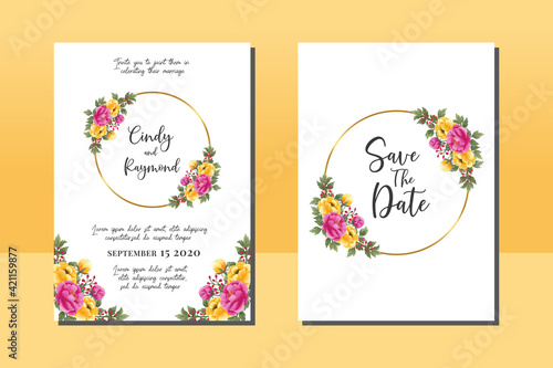 Wallpaper Mural Wedding invitation frame set, floral watercolor hand drawn Peony Flower design Invitation Card Template Torontodigital.ca