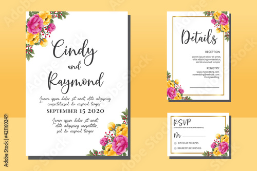 Wedding invitation frame set  floral watercolor hand drawn Peony Flower design Invitation Card Template