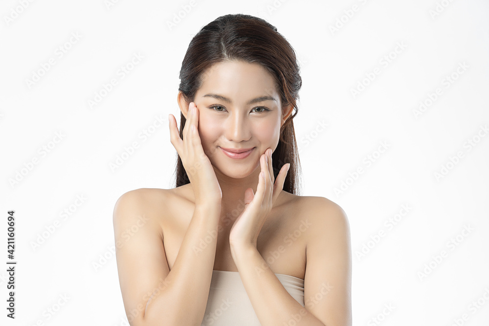 Beautiful young asian woman with clean fresh skin on white background, Face care, Facial treatment, Cosmetology, beauty and spa, Asian women portrait Beautiful young asian woman with clean fresh skin on white background, Face care, Facial treatment, Cosmetology, beauty and spa, Asian women portrait