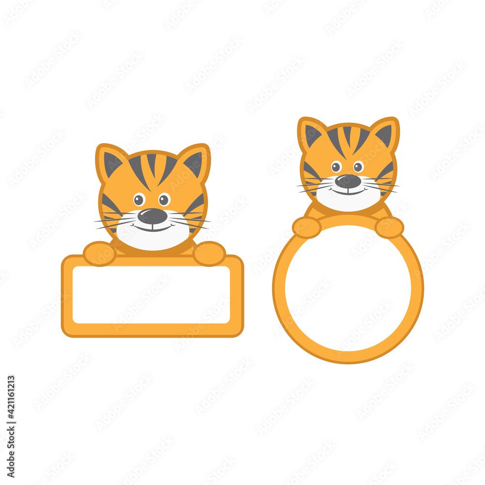 Obraz premium frame square and circle with cartoon baby tiger illustration design