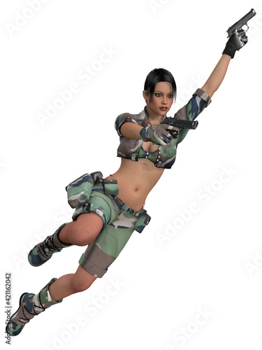 3d illustration of an sexy woman posing in a military outfit