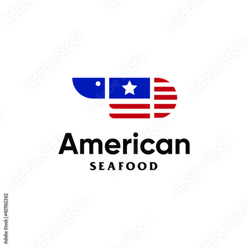 american flag and shrimp seafood restaurant logo