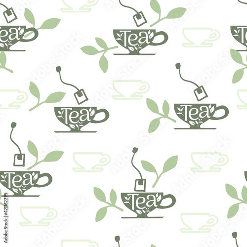 Seamless Pattern with Herbal Tea Bags Cup Vector Graphic Illustration
