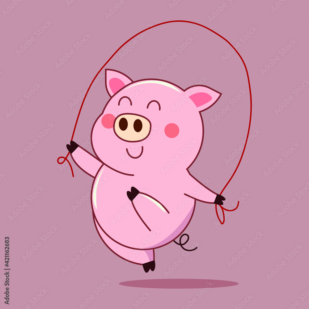 Fototapeta premium Vector illustration symbol icon character of cute happy pink pig.
