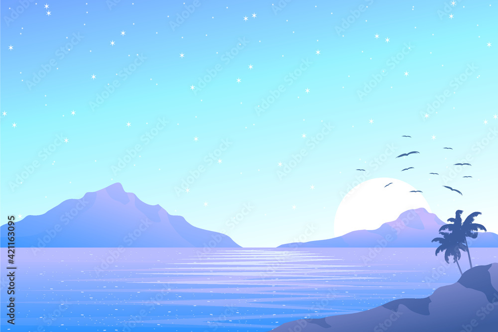 Fototapeta premium Beautiful landscape of the ocean and mountains at sunrise